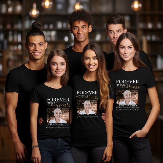 Camiseta Triblenda Por siempre en nuestros corazones Funeral Foto Mem (Subido por el creador)