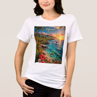 Camiseta Triblenda Póster de viaje de la costa tropical de Maui Hawai