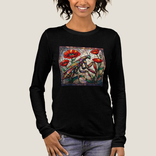 Camiseta Triblenda Praying mantis stained glass vibrant poppy flower  (Anverso)