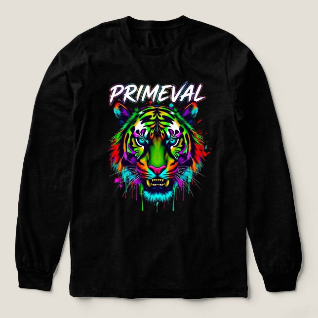 Camiseta Triblenda Primeval Neon Tiger Bella+Canvas Tri-Blend Long Sl (Diseño traserp)