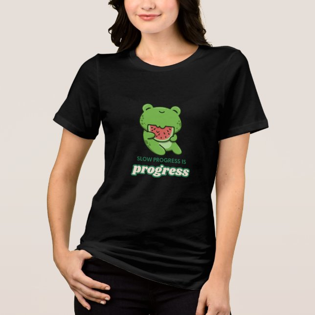 Camiseta Triblenda Progreso Lento Es Progreso | Rana Feliz Adorable (Anverso)