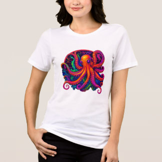 Camiseta Triblenda Psychedelic Neon Deep Sea Kraken Octopus T-Shirt