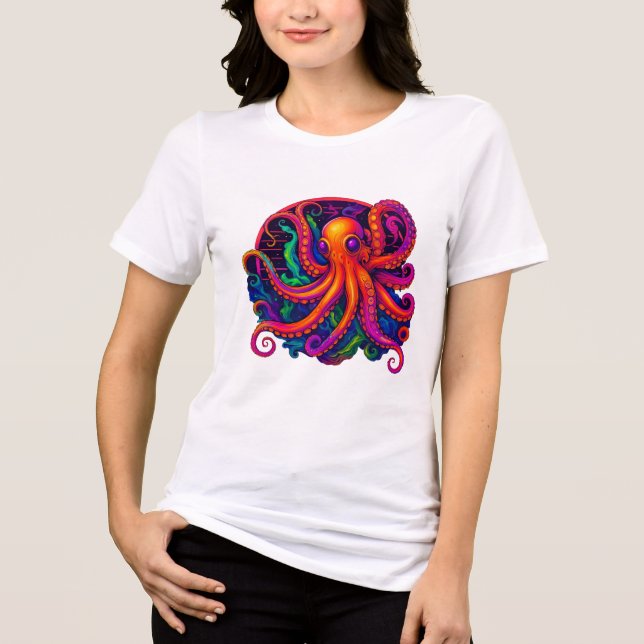Camiseta Triblenda Psychedelic Neon Deep Sea Kraken Octopus T-Shirt (Anverso)