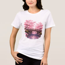 Puente de madera con flores de cerezo