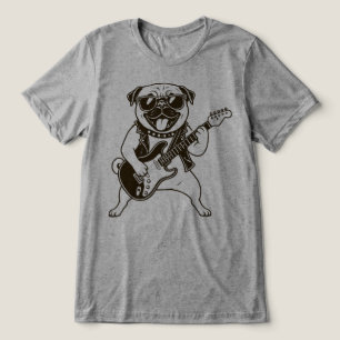Camiseta Triblenda Pug Perro Rockstar Feliz Tocando Guitarra Eléctric