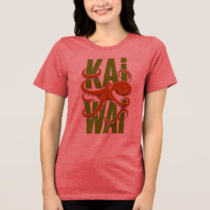 Camiseta Triblenda Pulpo Kawaii Estilo Japonés - Heather Rojo para Mu