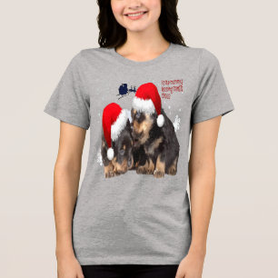 Camiseta Triblenda Puppy Navidad Blanca Con Trineo de Santa Claus 