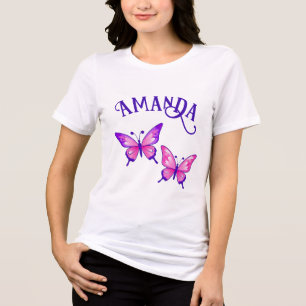 Camiseta Triblenda Púrpura y mariposa rosa Duo con nombre