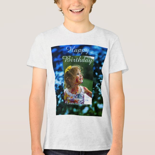Camiseta Triblenda Purpurina verde azul foto niños cumpleaños óxido m (Anverso)