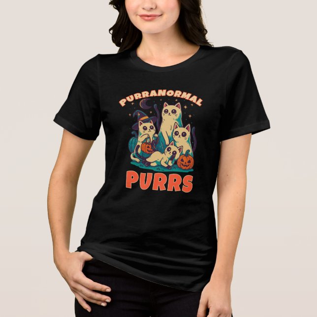 Camiseta Triblenda Purranormal Purrs Funny Ghost Cat Halloween Spooky (Anverso)
