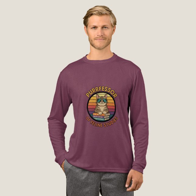 Camiseta Triblenda Purrfessor of Feline Studies Cat Lover Retro Sunse (Anverso Completo)
