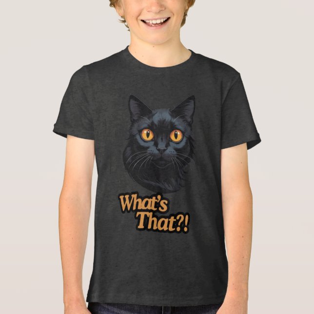 Camiseta Triblenda ¡¿Qué es eso?! Gato negro sorprendido con ojos Nar (Anverso)