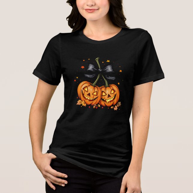 Camiseta Triblenda Quiras de calabaza Halloween de otoño (Anverso)