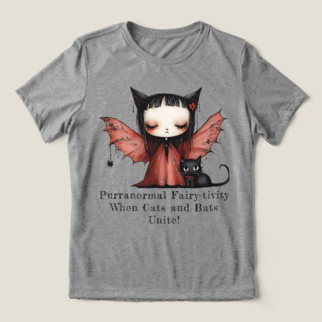 Camiseta Triblenda Quirky Purranormal Halloween Fairy Cat & Bat Unite (Diseño delantero )