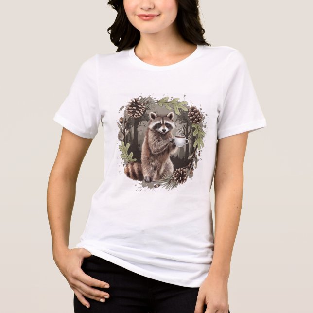 Camiseta Triblenda Raccoon con un café (Anverso)
