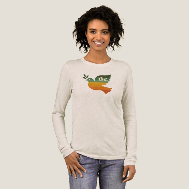 Camiseta Triblenda Rainbow Retro Be Peace Dove Long Sleeve Tshirt (Anverso Completo)