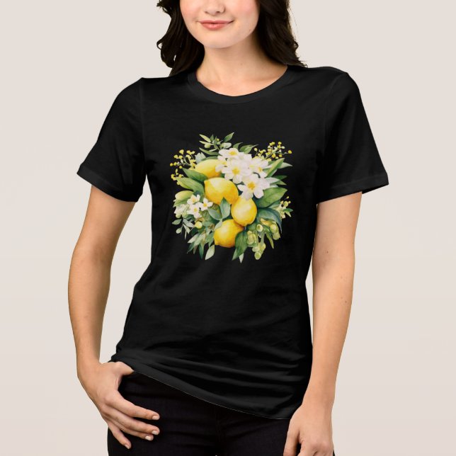Camiseta Triblenda Ramo de limón con flores blancas (Anverso)