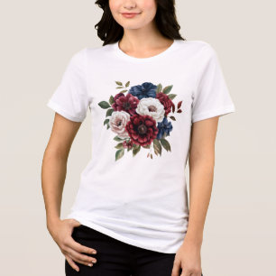 Camiseta Triblenda Ramo Floral Burgundy Azul Marino Blanco Mujer