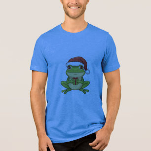 Camiseta Triblenda Rana Navideña Adorable con Sombrero de Santa Soste