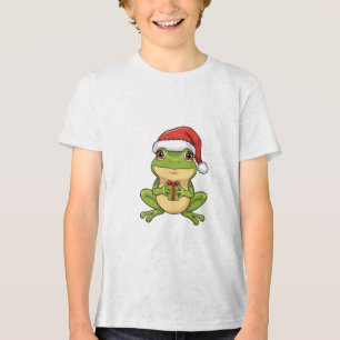 Camiseta Triblenda Rana Navideña Adorable con Sombrero de Santa Soste