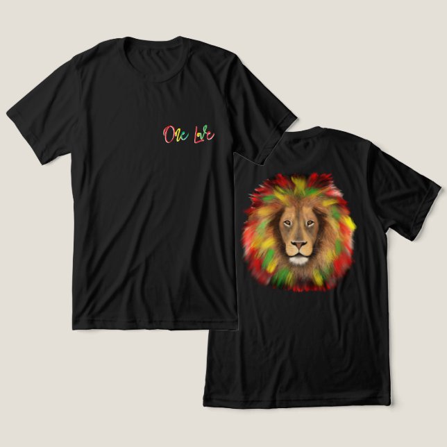 Camiseta Triblenda rasta cabeza de león rojo verde amarillo Jamaica u (Diseño Anverso y Reverso)