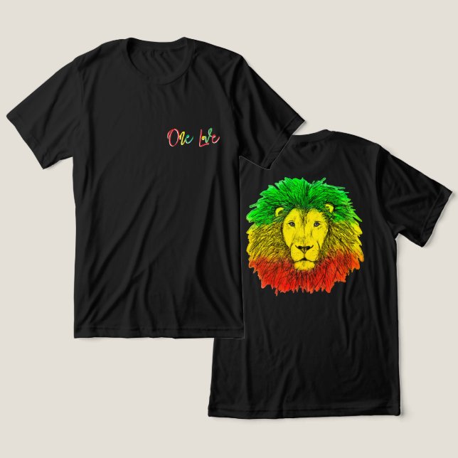 Camiseta Triblenda rasta cabeza de león rojo verde amarillo Jamaica u (Diseño Anverso y Reverso)