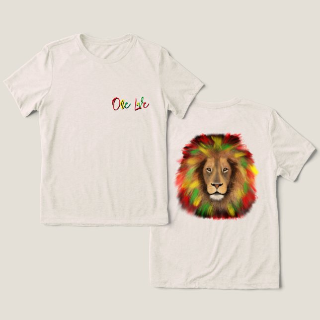 Camiseta Triblenda rasta cabeza de león rojo verde amarillo Jamaica u (Diseño Anverso y Reverso)