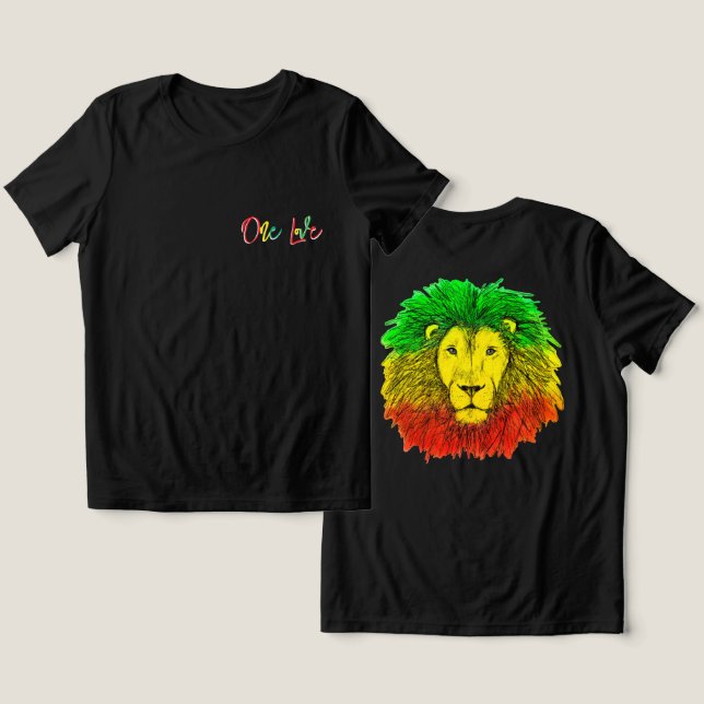 Camiseta Triblenda rasta cabeza de león rojo verde amarillo Jamaica u (Diseño Anverso y Reverso)