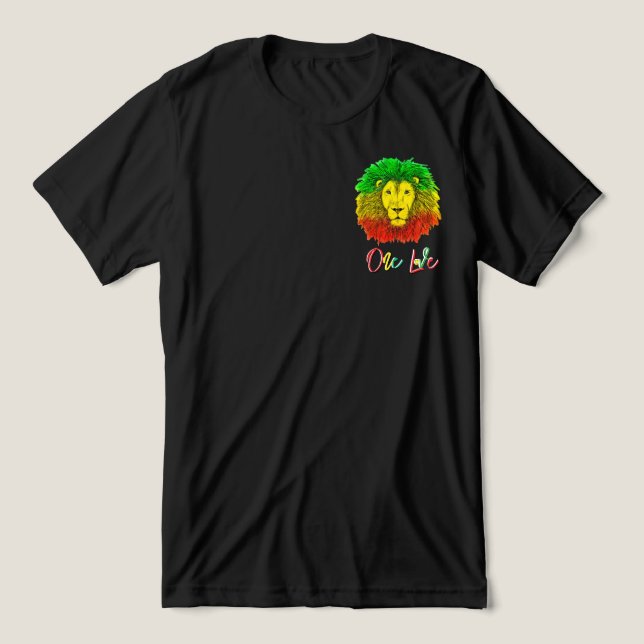 Camiseta Triblenda rasta cabeza de león rojo verde amarillo Jamaica u (Diseño delantero )