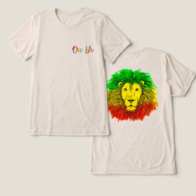 Camiseta Triblenda rasta cabeza de león rojo verde amarillo Jamaica u (Diseño Anverso y Reverso)