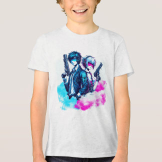 Camiseta Triblenda Rebeldes Cyberpunk - Dúo neón con blasters