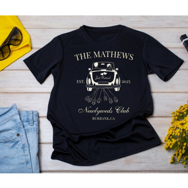 Camiseta Triblenda Recién Casados Pareja de Novios Personalizada Fech (Modern just married wedding couple custom name date t-shirt )