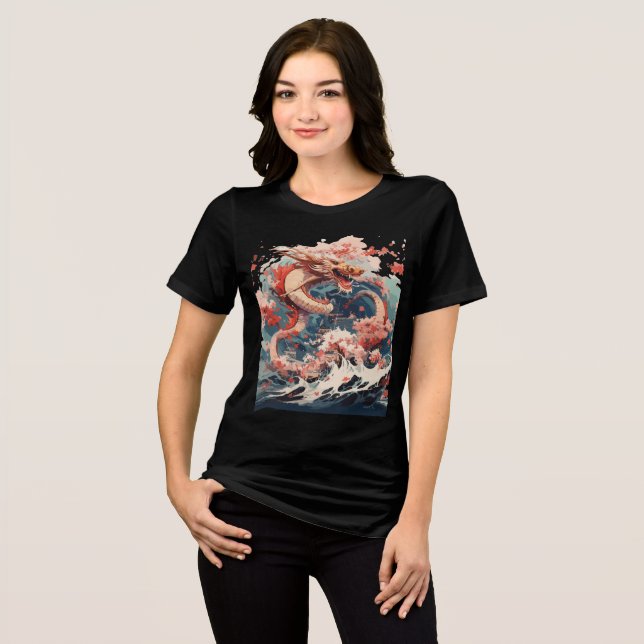 Camiseta Triblenda Red and Gold Dragon Over Stormy Sea (Anverso Completo)