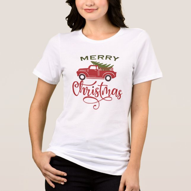 Camiseta Triblenda Red Christmas Truck Tee - Festive Tree Tri-Blend (Anverso)