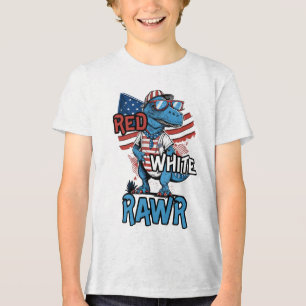 Camiseta Triblenda RED WHITE RAWR Patriotic Guay Dinosaur