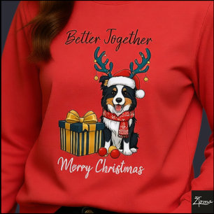 Camiseta Triblenda Regalo de bufanda de collie de Navidad con renos