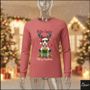Camiseta Triblenda Regalo de Bufanda de Reno Fox Terrier de Navidad