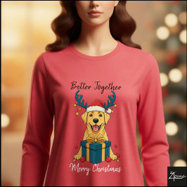 Camiseta Triblenda Regalo Gráfico de Reno Labrador Amarillo de Navida