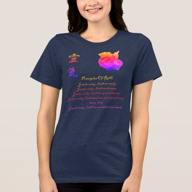 Camiseta Triblenda Reiki Principles Just For Today Rainbow (Anverso)