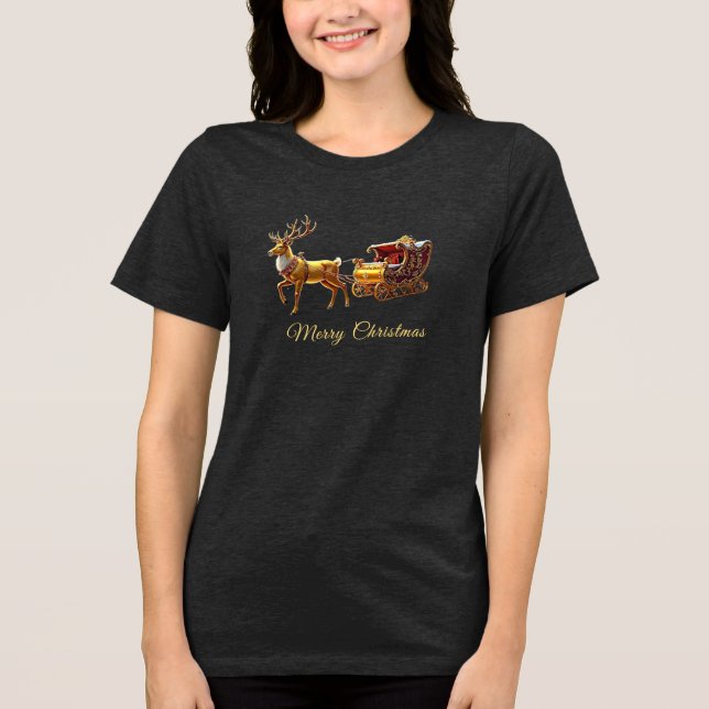 Camiseta Triblenda Reindeer Christmas Sleigh Holiday Women's (Anverso)