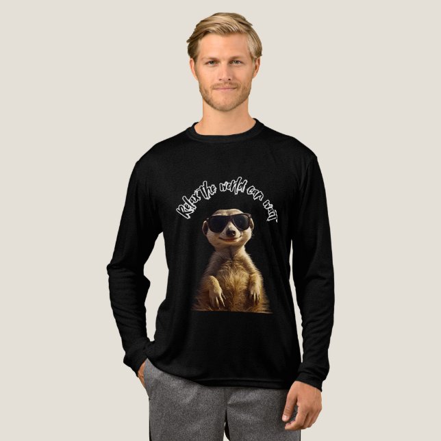Camiseta Triblenda Relax – The World Can Wait | Cool Meerkat with Sun (Anverso Completo)