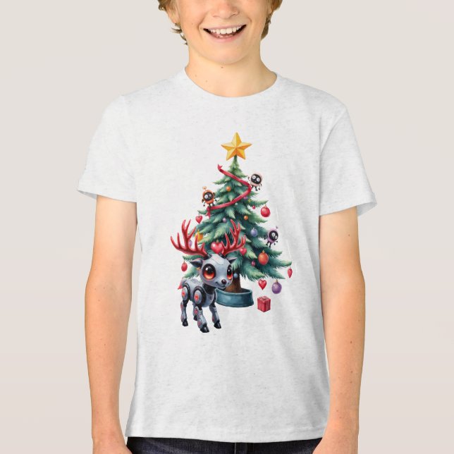 Camiseta Triblenda Reno ciberpunk lindo con árbol de Navidad (Anverso)