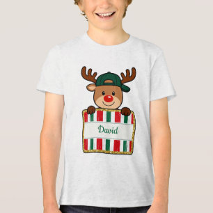 Camiseta Triblenda Reno de Navidad con nombre personalizado