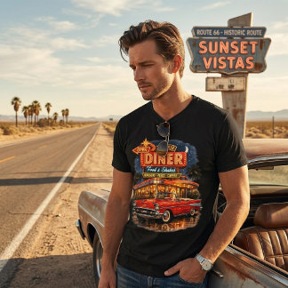 Camiseta Triblenda Restaurante Retro Neon de los 50 Coche Clásico
