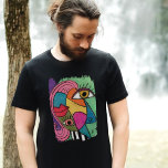 Camiseta Triblenda Resumen Cara Colorida Artesanía Divertido capricho<br><div class="desc">Este diseño luminoso y colorido fue creado con mi original arte en tonos pastel y tiza, con un diseño cubista caprichoso con ojos grandes y labios rojos en un diseño artístico y moderno de bloques de color rosa, verde, azul, amarillo y violeta con un toque artístico y audaz de rayas...</div>