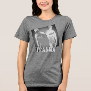 Camiseta Triblenda Resumen de imagen de guerra "Trauma" en blanco gri
