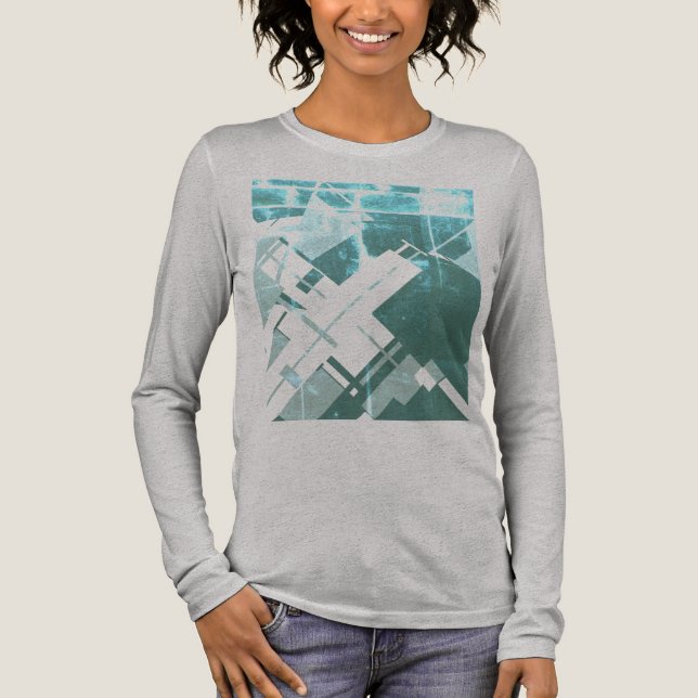 Camiseta Triblenda Resumen de la Diagonal Gris-Verde Aqua inspirado e (Anverso)