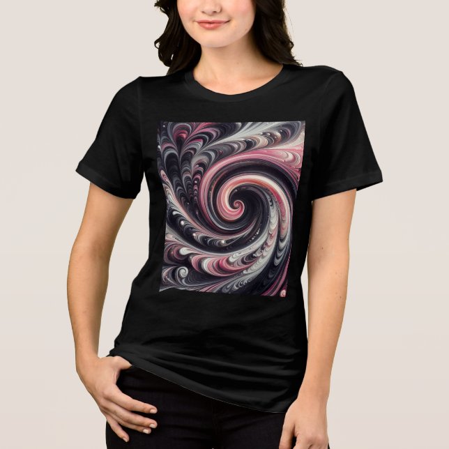 Camiseta Triblenda Resumen de la modernidad Swirling rosa, negro y bl (Anverso)