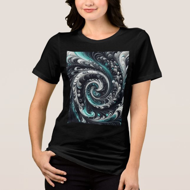 Camiseta Triblenda Resumen Moderno Swirling Green, Silver y Black (Anverso)