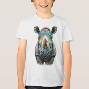 Camiseta Triblenda Retrato Colorido de Rinoceronte Fauna Vibrante